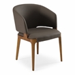 Pemberly Row Solid Wood & Leatherette Dining Arm Chair in Walnut/Brown