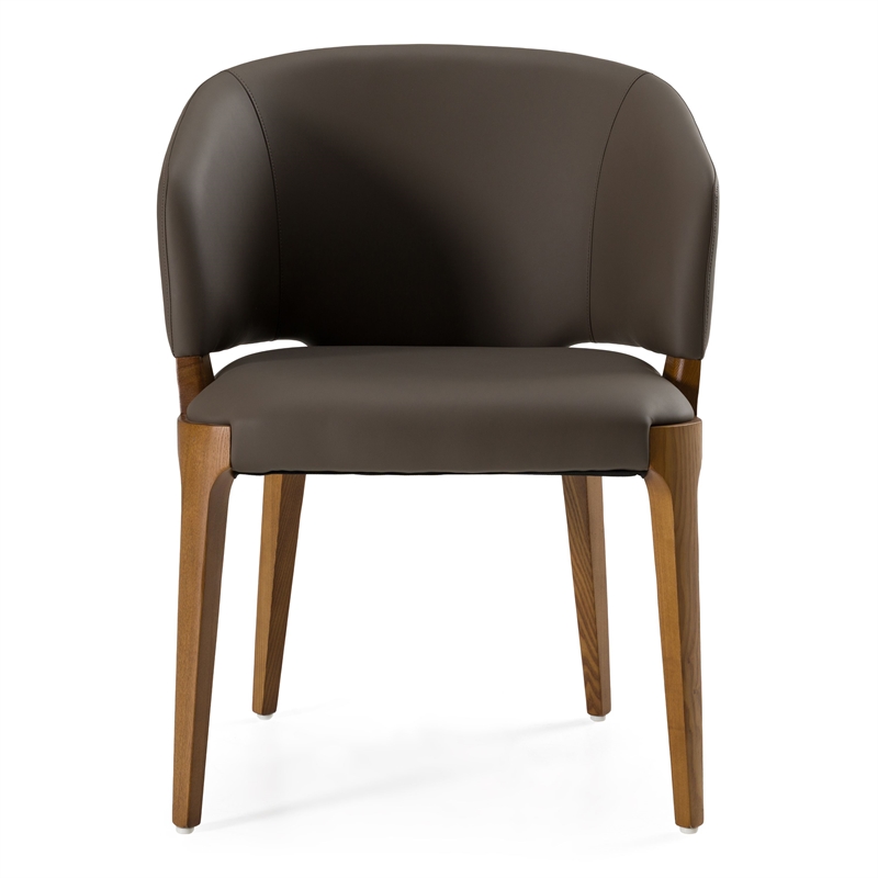 Pemberly Row Solid Wood & Leatherette Dining Arm Chair in Walnut/Brown