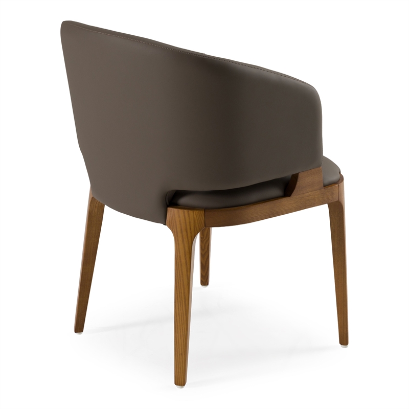 Pemberly Row Solid Wood & Leatherette Dining Arm Chair in Walnut/Brown
