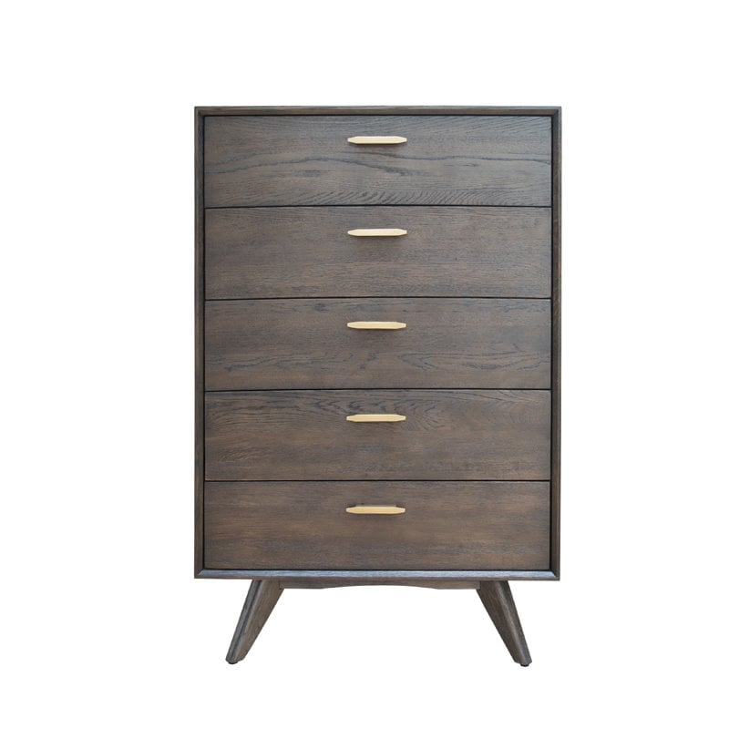 Pemberly Row 5-Drawer Dark Oak & Brass Modern Wood Chest