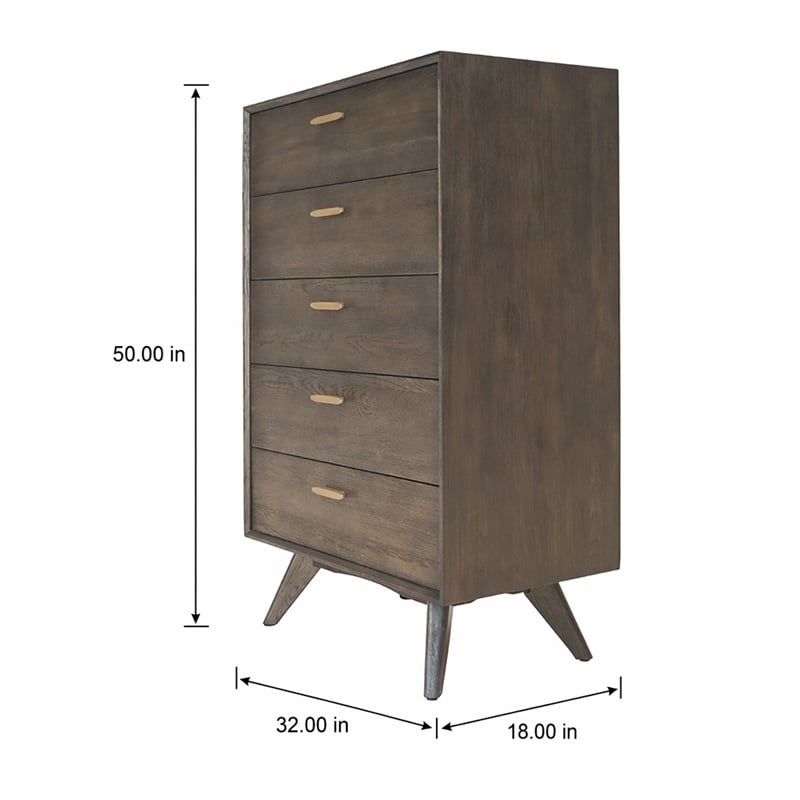 Pemberly Row 5-Drawer Dark Oak & Brass Modern Wood Chest