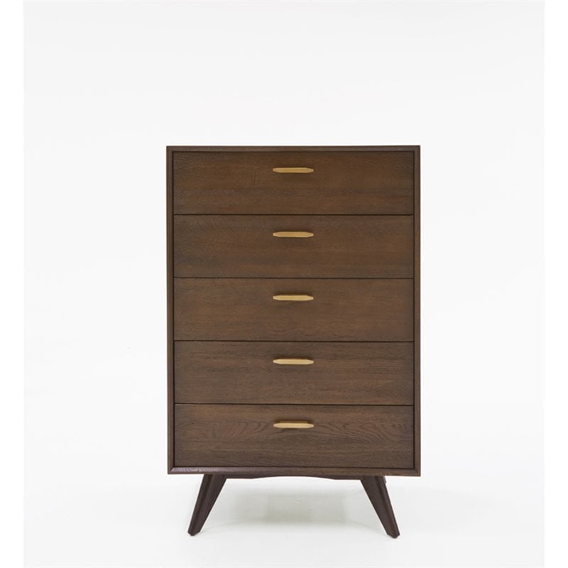 Pemberly Row 5-Drawer Dark Oak & Brass Modern Wood Chest