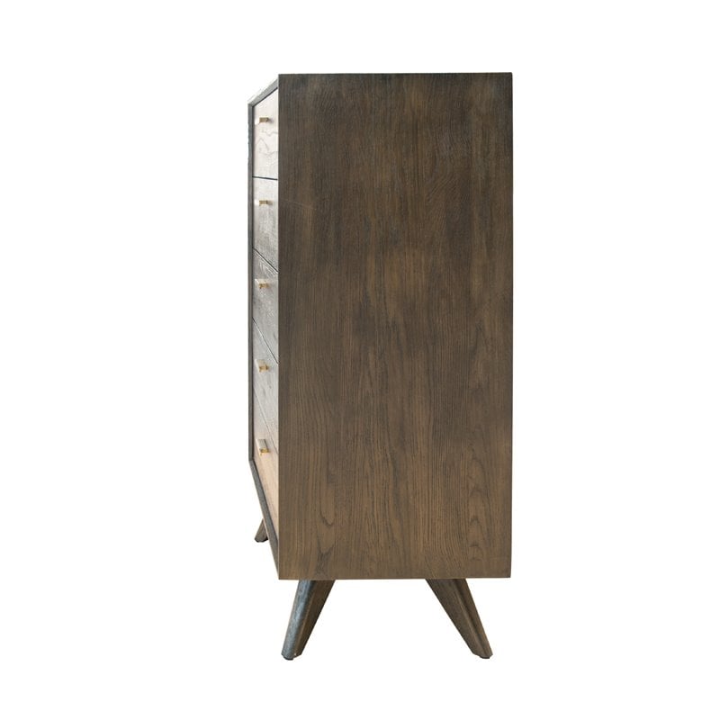 Pemberly Row 5-Drawer Dark Oak & Brass Modern Wood Chest