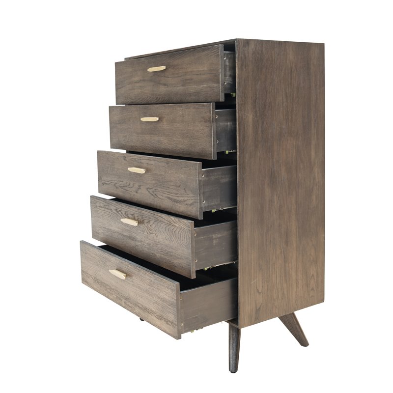 Pemberly Row 5-Drawer Dark Oak & Brass Modern Wood Chest