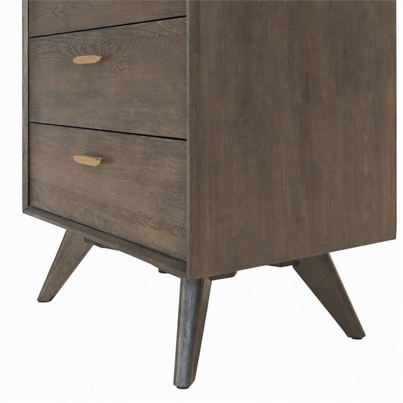 Pemberly Row 5-Drawer Dark Oak & Brass Modern Wood Chest