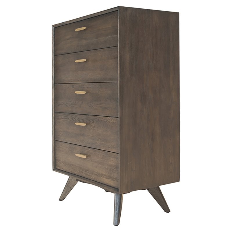 Pemberly Row 5-Drawer Dark Oak & Brass Modern Wood Chest