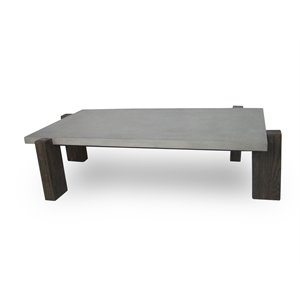 Pemberly Row Solid Wood & Concrete Coffee Table in Dark Gray and Walnut
