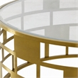 Pemberly Row Round Glass Coffee Table with Brushed Stainless Steel Base in Gold
