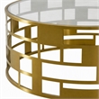 Pemberly Row Round Glass Coffee Table with Brushed Stainless Steel Base in Gold