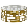 Pemberly Row Round Glass Coffee Table with Brushed Stainless Steel Base in Gold