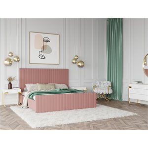 Pemberly Row Velvet Upholstered Channel Tufted Eastern King Bed in Mauve