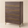 Pemberly Row Modern 5-Drawer Wood Laminate Chest in Walnut/Antique Brass