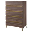 Pemberly Row Modern 5-Drawer Wood Laminate Chest in Walnut/Antique Brass