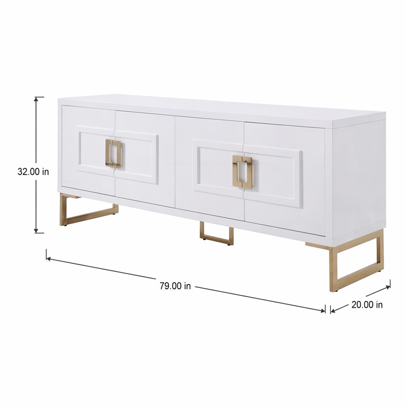 Pemberly Row MDF Wood Buffet in High Gloss White & Champagne Gold