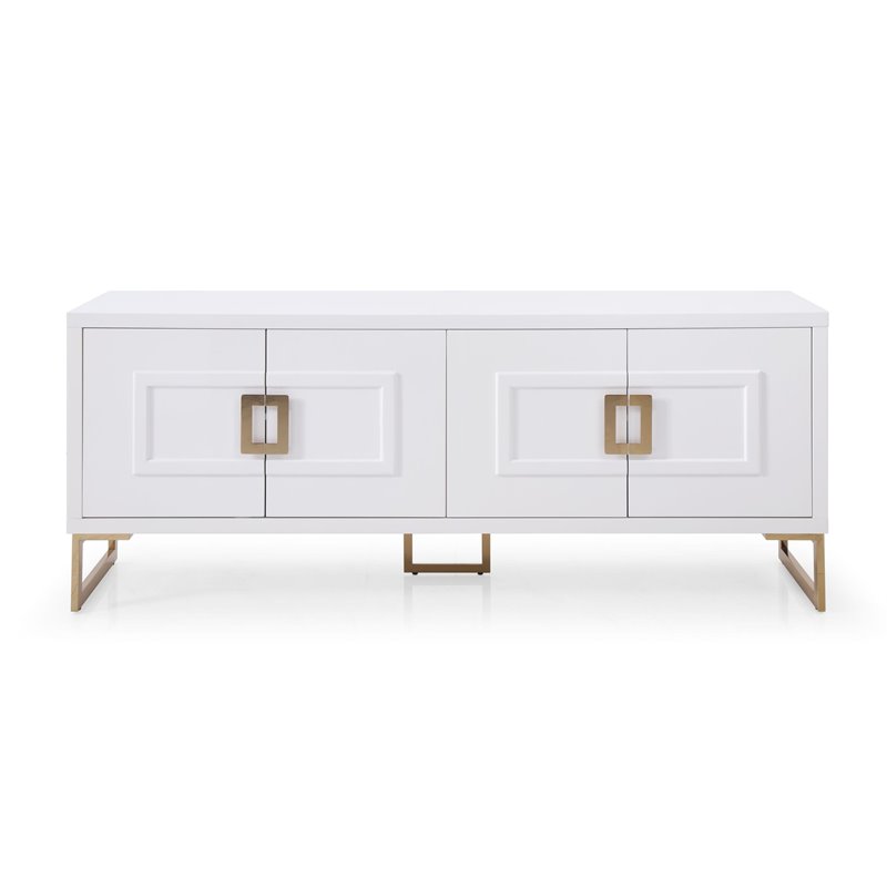 Pemberly Row MDF Wood Buffet in High Gloss White & Champagne Gold