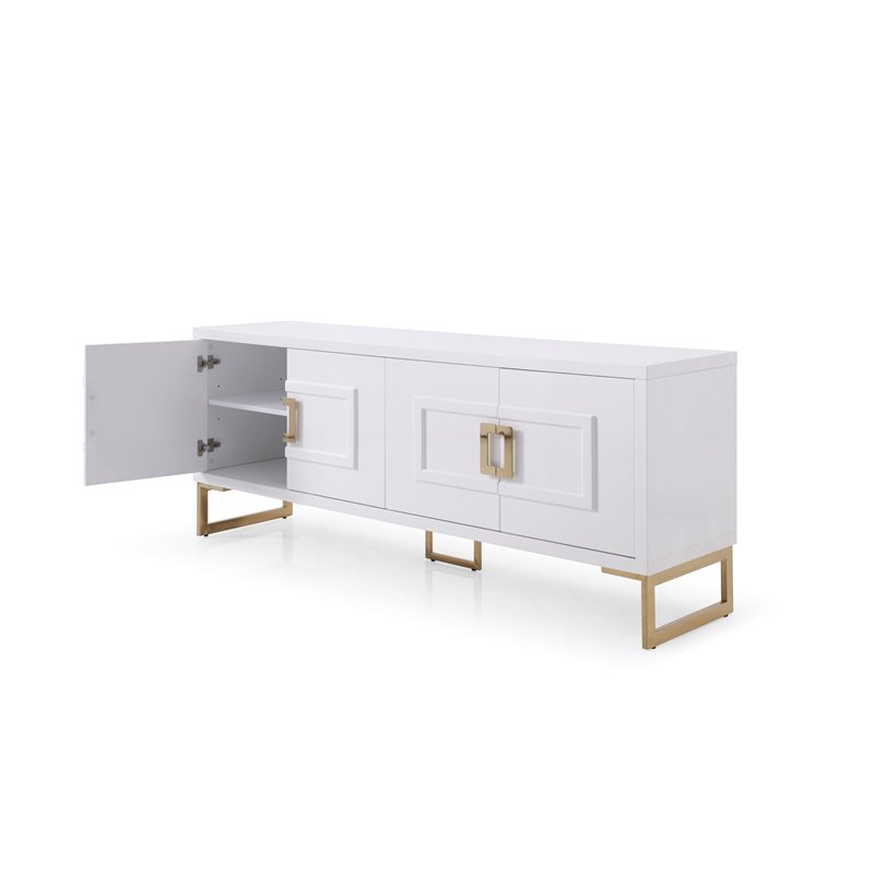 Pemberly Row MDF Wood Buffet in High Gloss White & Champagne Gold