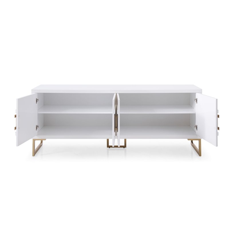Pemberly Row MDF Wood Buffet in High Gloss White & Champagne Gold