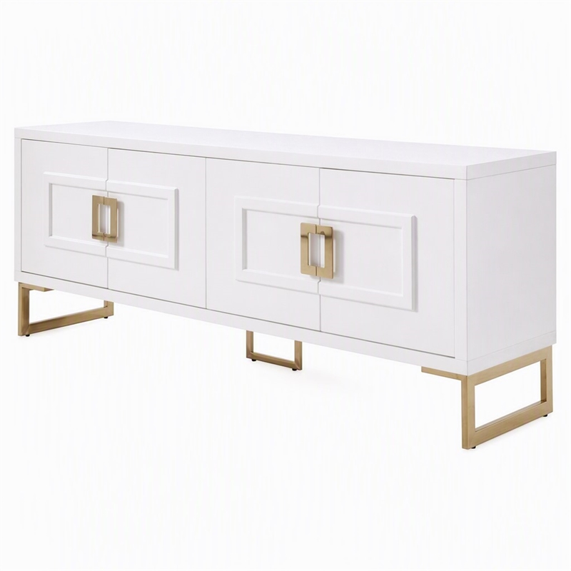 Pemberly Row MDF Wood Buffet in High Gloss White & Champagne Gold