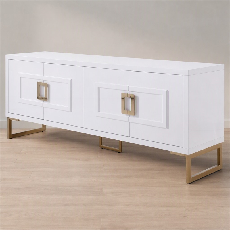 Pemberly Row MDF Wood Buffet in High Gloss White & Champagne Gold