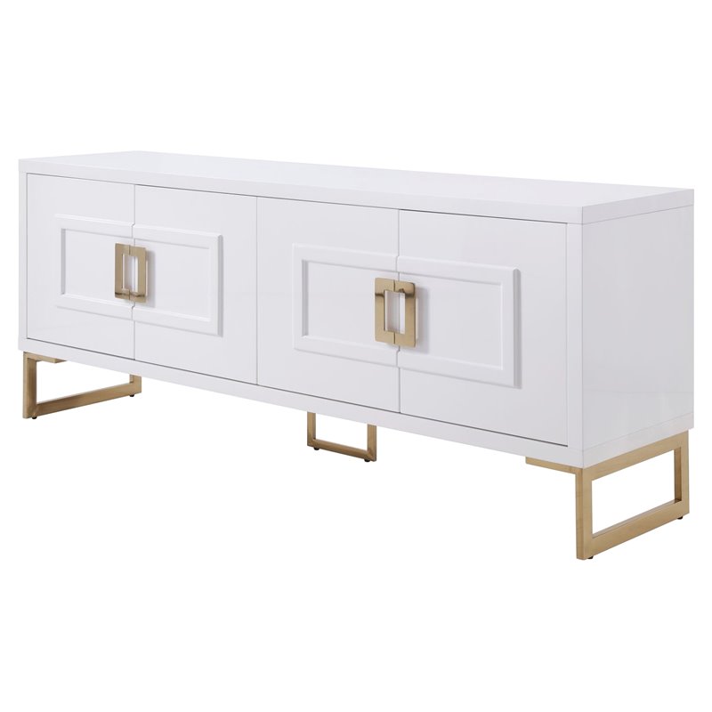 Pemberly Row MDF Wood Buffet in High Gloss White & Champagne Gold