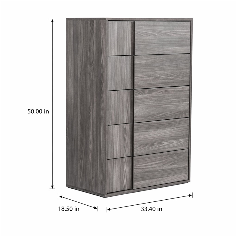 Pemberly Row 5-Drawer Modern MDF Chest in Matte Elm Gray Finish