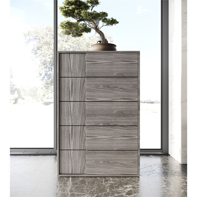 Pemberly Row 5-Drawer Modern MDF Chest in Matte Elm Gray Finish