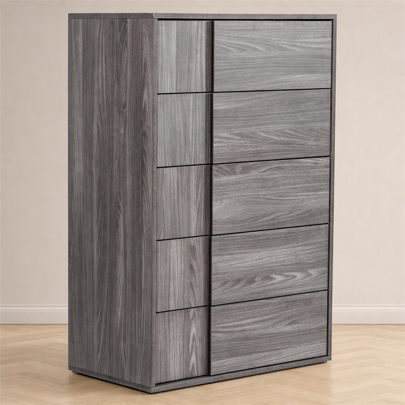 Pemberly Row 5-Drawer Modern MDF Chest in Matte Elm Gray Finish
