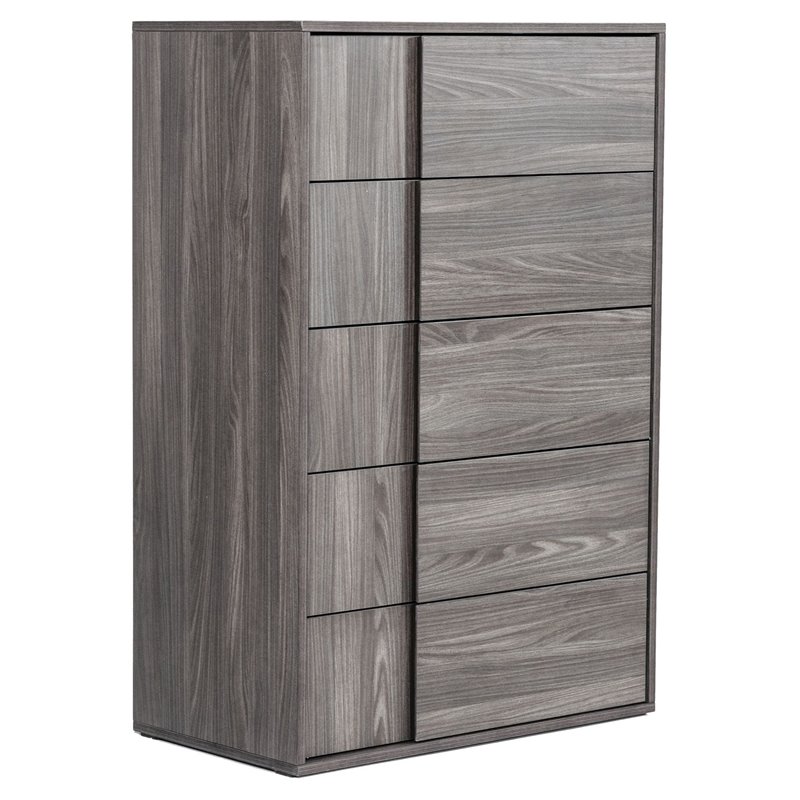 Pemberly Row 5-Drawer Modern MDF Chest in Matte Elm Gray Finish