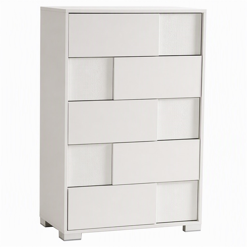 Pemberly Row 5-Drawer Modern Chest in White Gloss with Metal Legs
