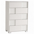 Pemberly Row 5-Drawer Modern Chest in White Gloss with Metal Legs