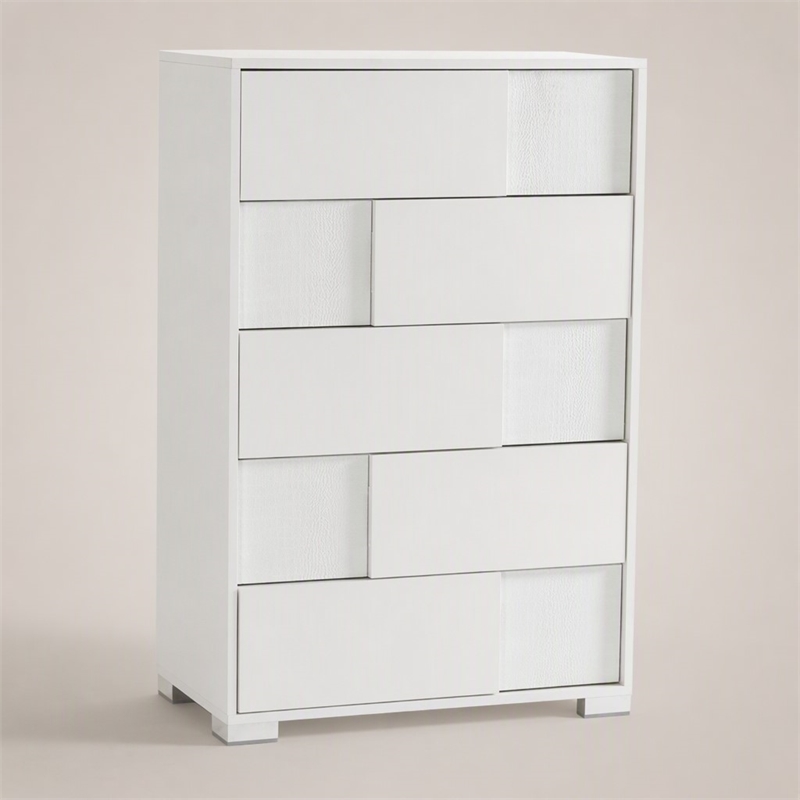 Pemberly Row 5-Drawer Modern Chest in White Gloss with Metal Legs