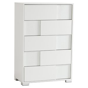 Pemberly Row 5-Drawer Modern Chest in White Gloss with Metal Legs