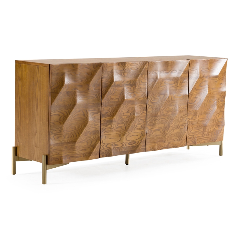 Pemberly Row Modern Buffet with Gold Accents in Walnut Finish