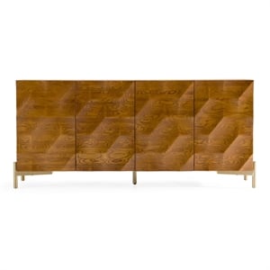 Pemberly Row Modern Buffet with Gold Accents in Walnut Finish
