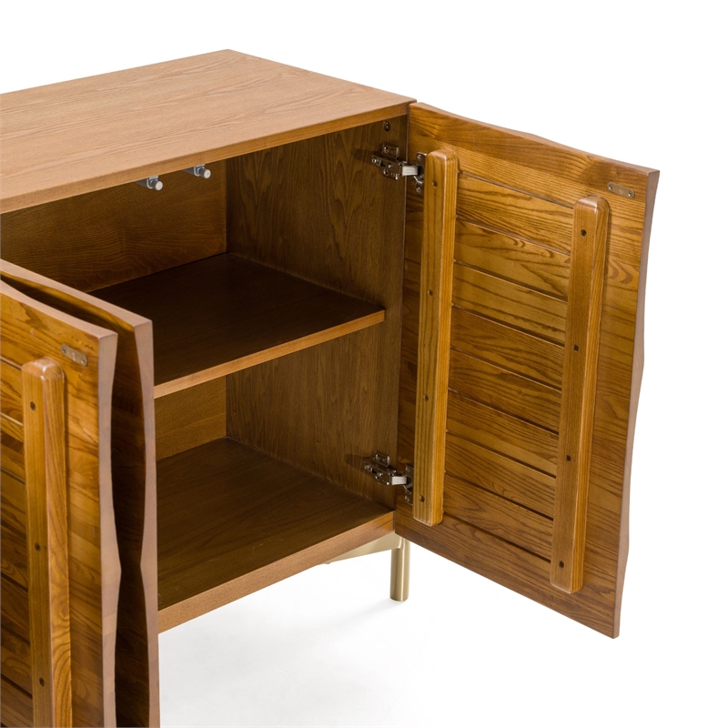 Pemberly Row Modern Buffet with Gold Accents in Walnut Finish