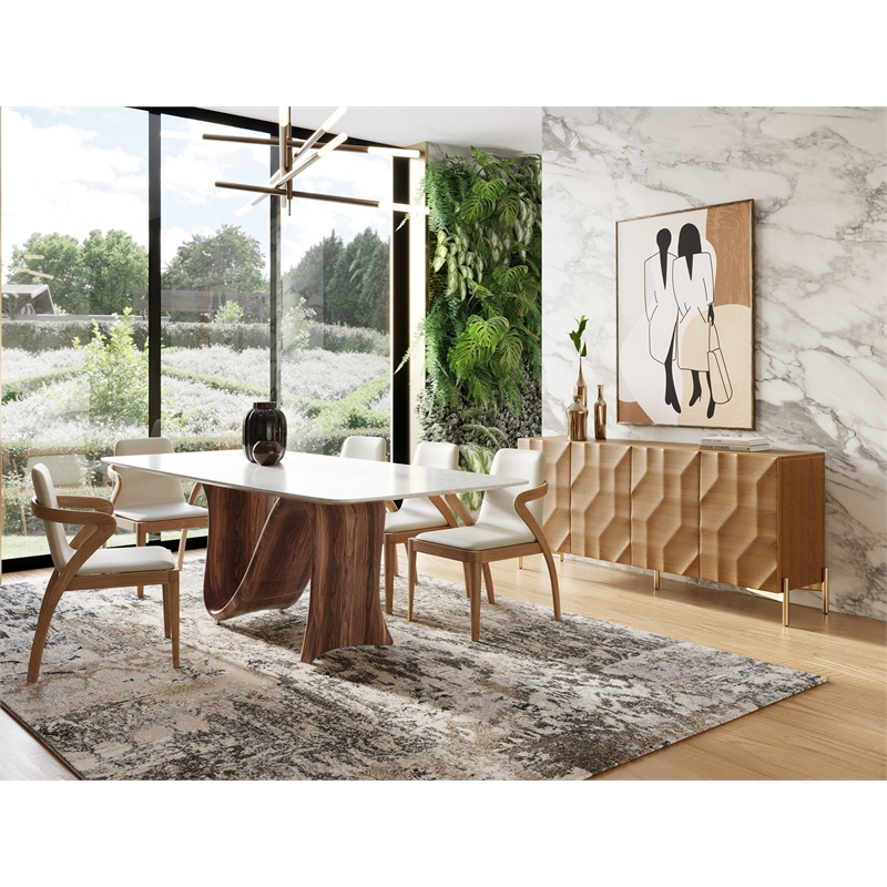 Pemberly Row Modern Buffet with Gold Accents in Walnut Finish