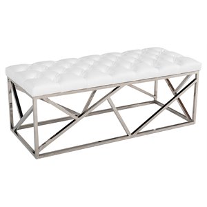 Pemberly Row 18&quot Modern Faux Leather and Stainless Steel Bench in White