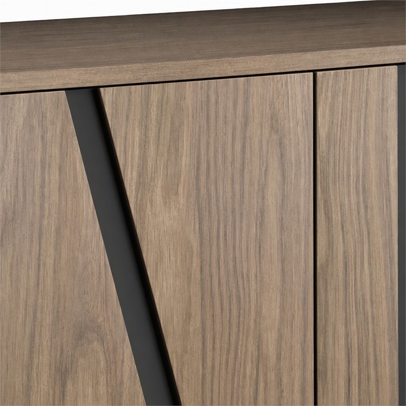 Pemberly Row Modern Stainless Steel and Wood Veneer Buffet in Walnut and Black