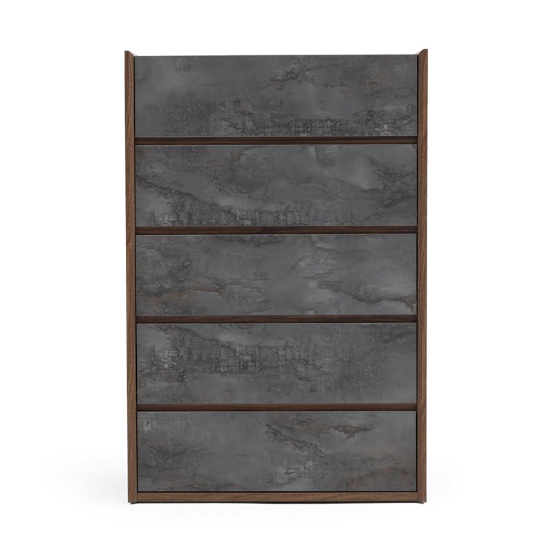 Pemberly Row 5-Drawer Soft Closing Wood Veneer Chest in Gray and Walnut
