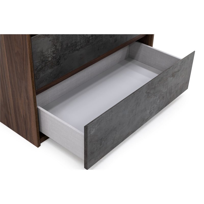 Pemberly Row 5-Drawer Soft Closing Wood Veneer Chest in Gray and Walnut