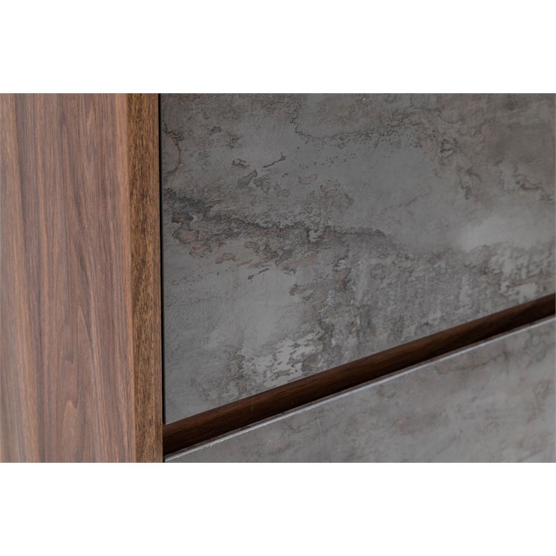 Pemberly Row 5-Drawer Soft Closing Wood Veneer Chest in Gray and Walnut