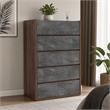 Pemberly Row 5-Drawer Soft Closing Wood Veneer Chest in Gray and Walnut