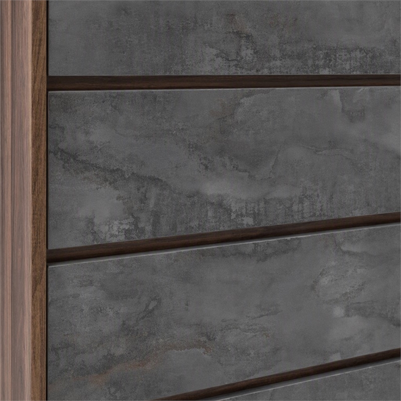 Pemberly Row 5-Drawer Soft Closing Wood Veneer Chest in Gray and Walnut