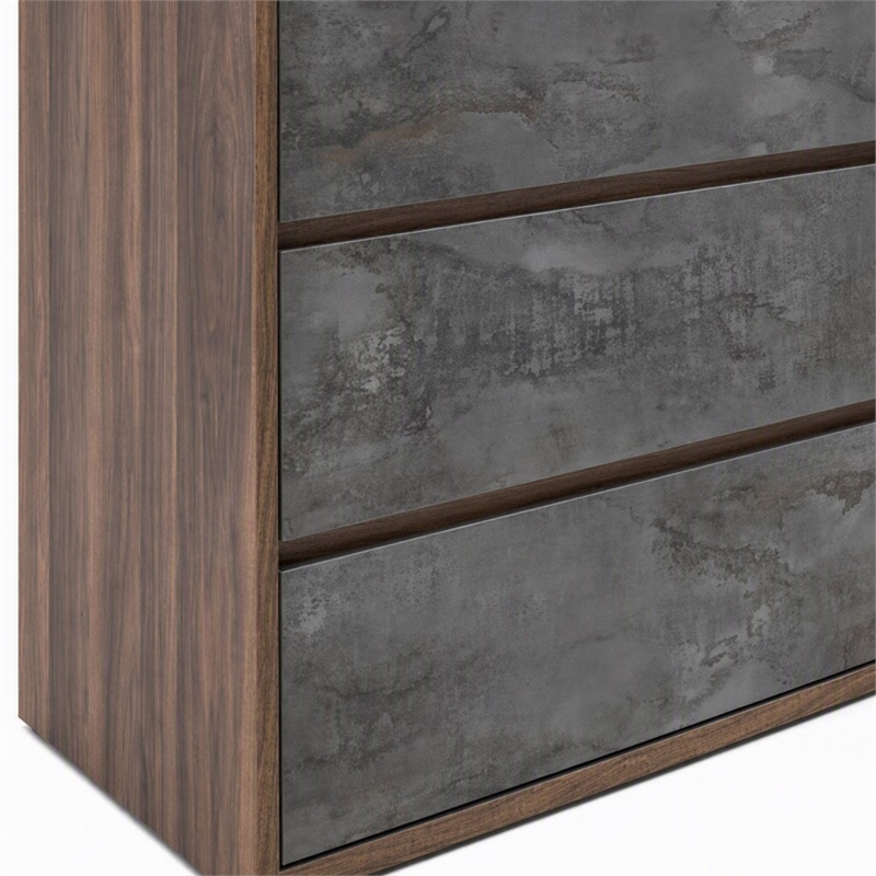 Pemberly Row 5-Drawer Soft Closing Wood Veneer Chest in Gray and Walnut
