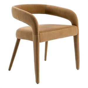 Pemberly Row Modern Tan Fabric Dining Chair with Cast Iron Legs