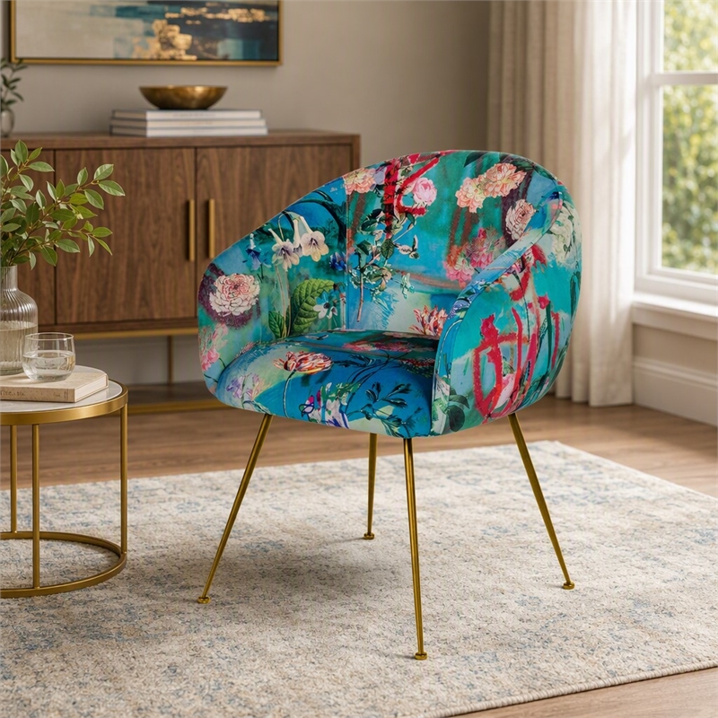 Pemberly Row Contemporary Velvet Accent Chair Multi-Color Finish