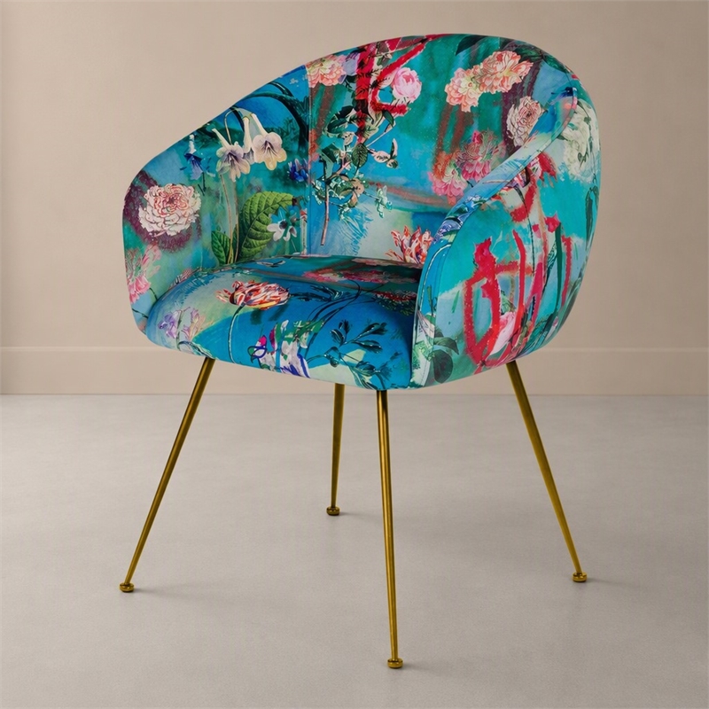 Pemberly Row Contemporary Velvet Accent Chair Multi-Color Finish