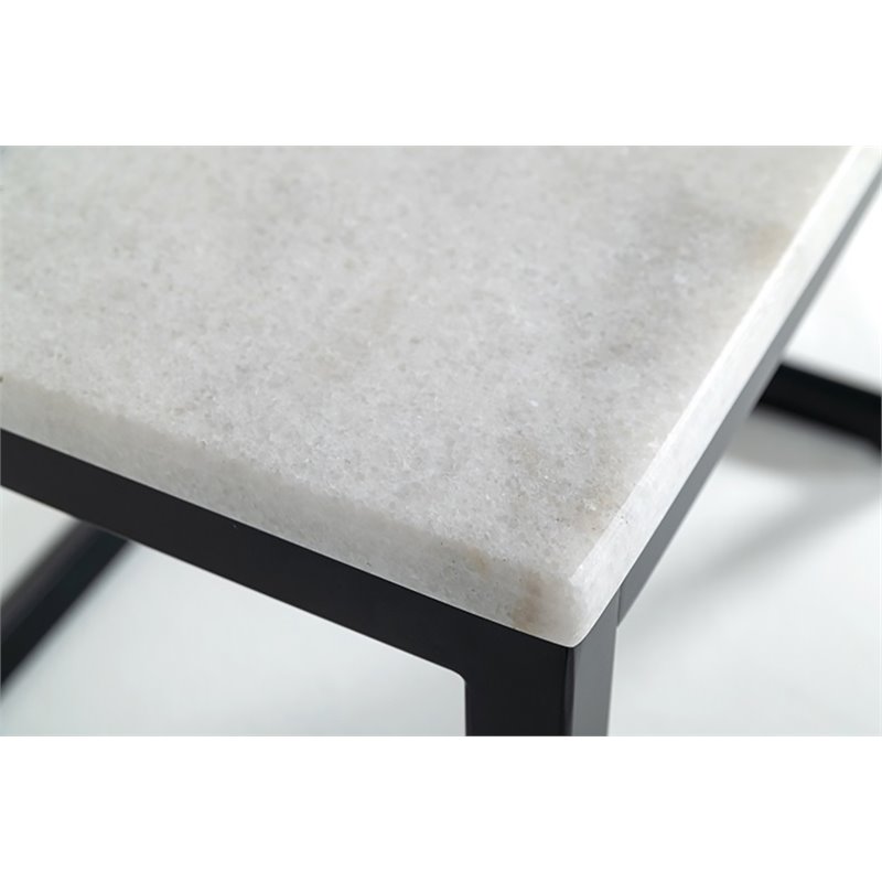 Pemberly Row Square Contemporary Marble End Table in Black and White