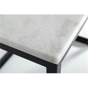 Pemberly Row Square Contemporary Marble End Table in Black and White