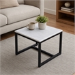 Pemberly Row Square Contemporary Marble End Table in Black and White